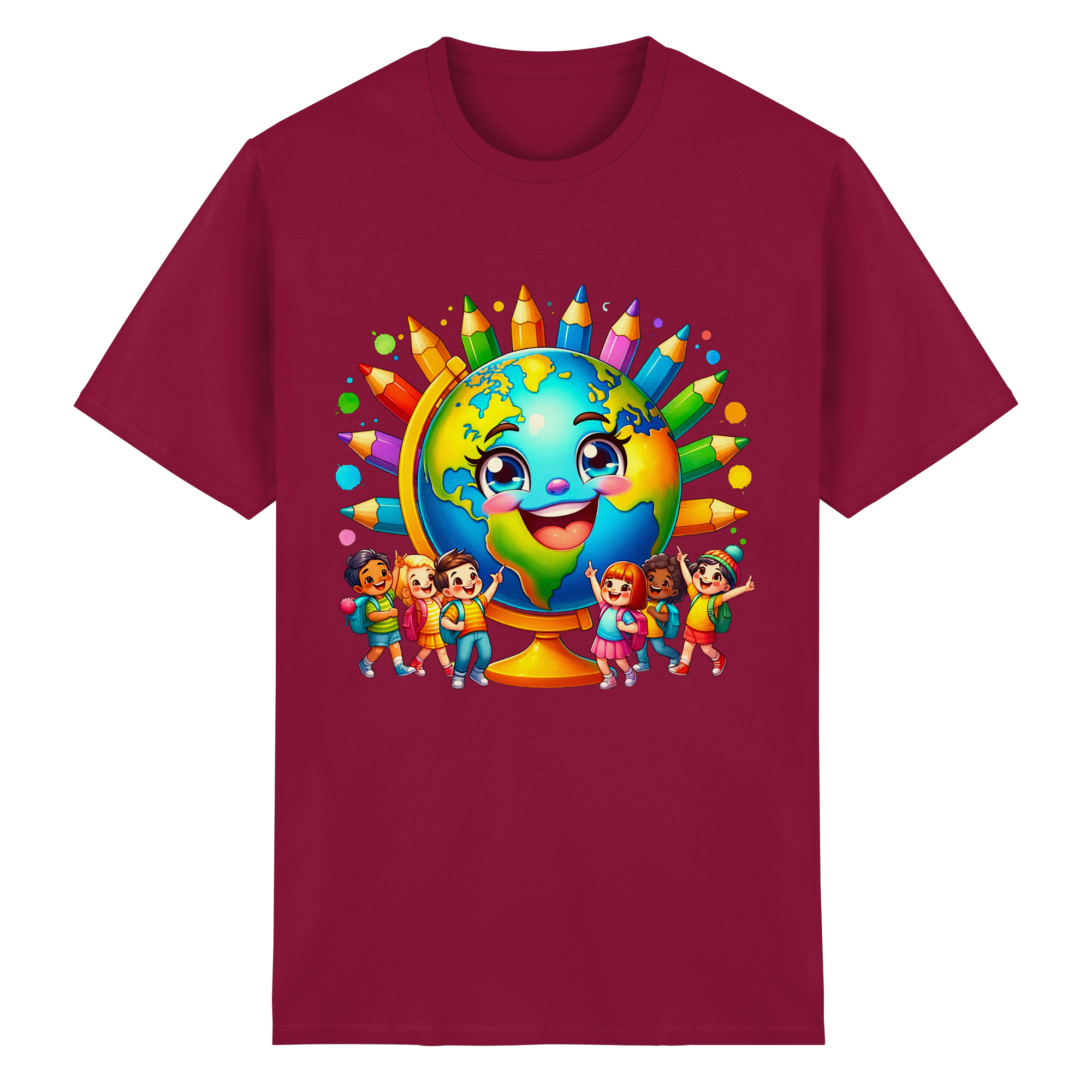 T-shirt Enfants de la Terre – Tee-shirt Graphique Planète Heureuse et Colorée pour Enfants, 11 Couleurs, Tailles S- 3XL