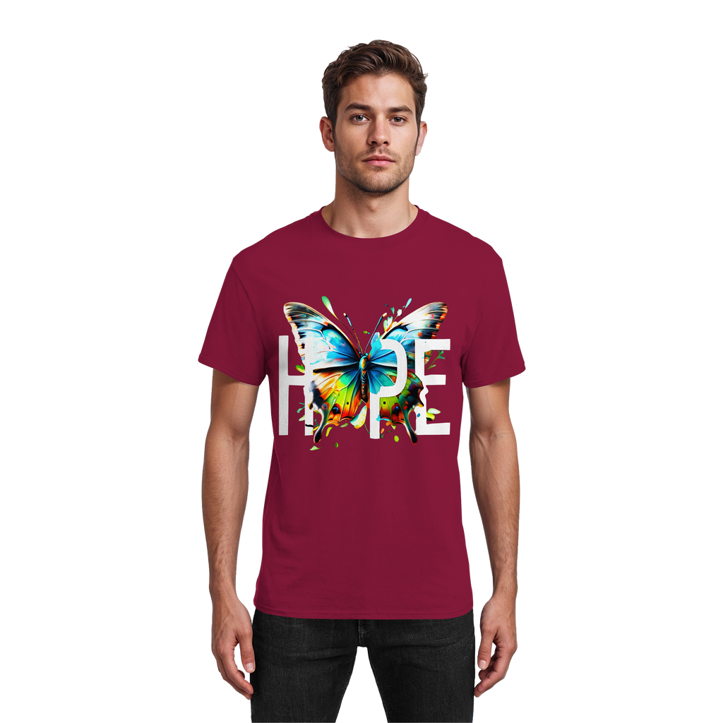 HOPE Schmetterling T-Shirt Lebendiges, farbenfrohes Motivations-Grafik-T-Shirt 10 Farben S-5XL – Schweres Baumwoll-T-Shirt