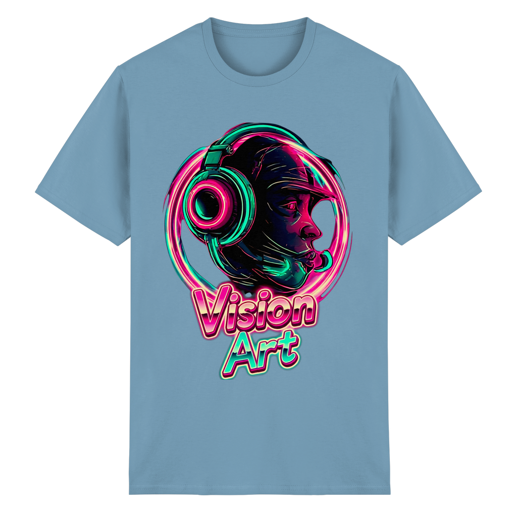 Vision Art Neon Cyberpunk Kopfhörer T-Shirt – Leuchtendes Pink & Cyan Streetwear | 10 Farben XS-5XL - Schweres Baumwoll-T-Shirt