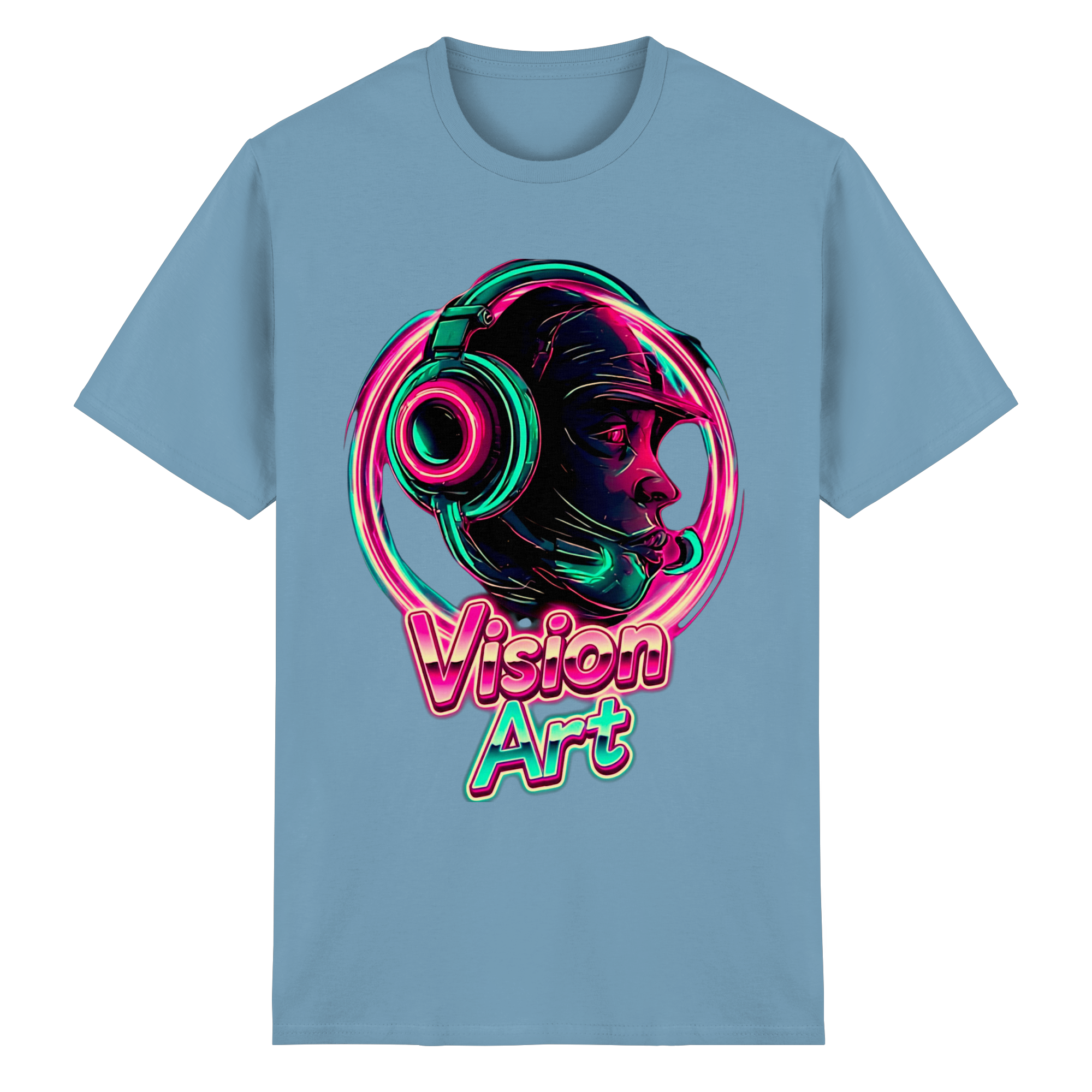 Vision Art Neon Cyberpunk Headphones T-Shirt – Glow Pink & Cyan Streetwear | 10 Colors XS-5XL - Heavy Cotton T-Shirt