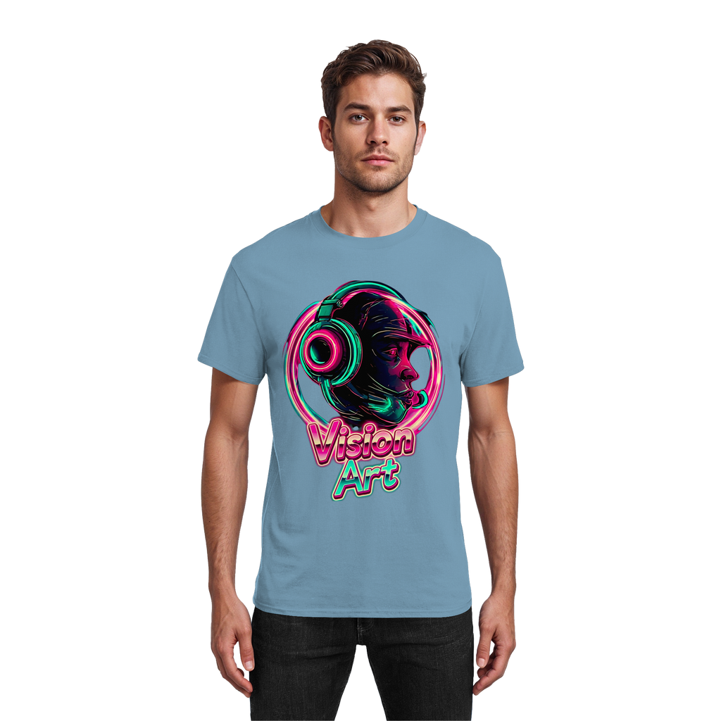 Vision Art Neon Cyberpunk Kopfhörer T-Shirt – Leuchtendes Pink & Cyan Streetwear | 10 Farben XS-5XL - Schweres Baumwoll-T-Shirt