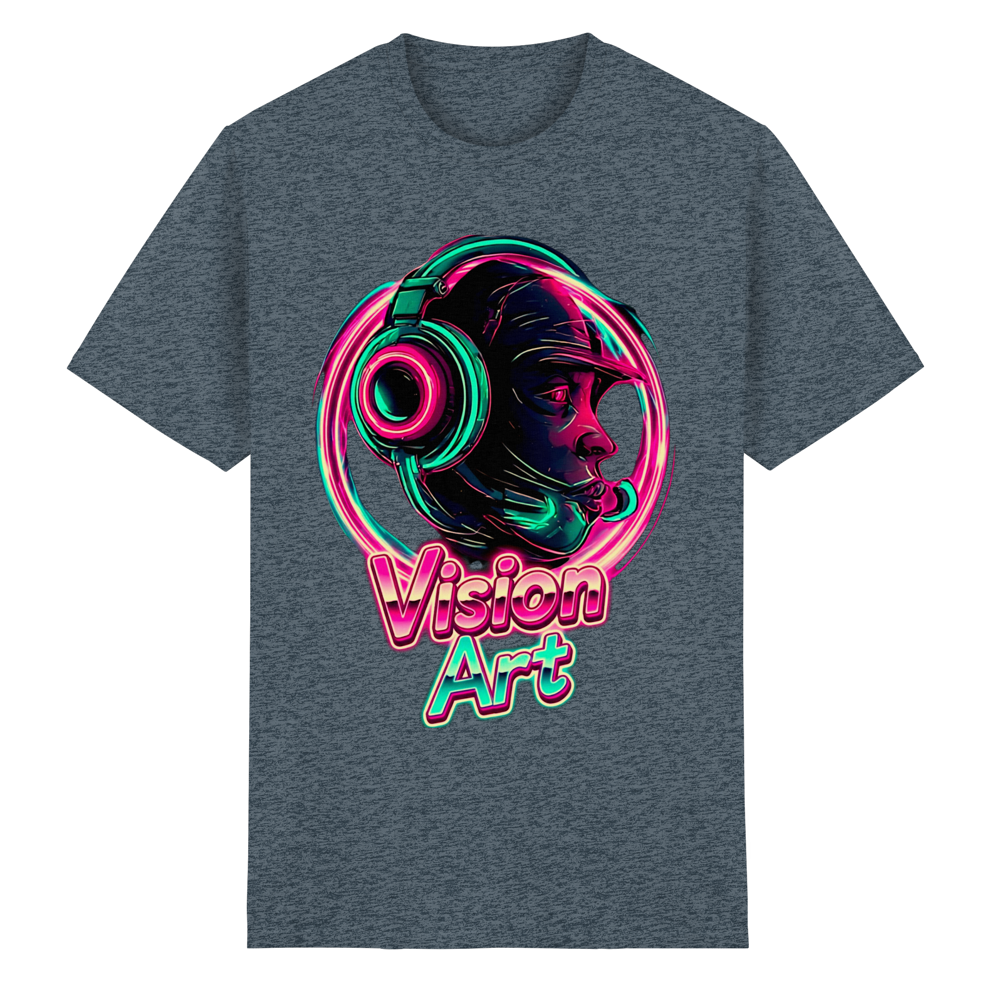 Vision Art Neon Cyberpunk Headphones T-Shirt – Glow Pink & Cyan Streetwear | 10 Colors XS-5XL - Heavy Cotton T-Shirt