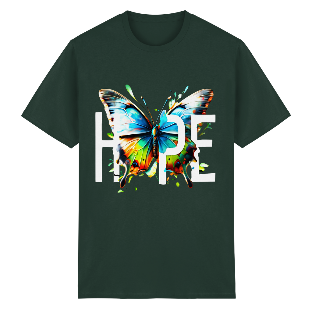 HOPE Schmetterling T-Shirt Lebendiges, farbenfrohes Motivations-Grafik-T-Shirt 10 Farben S-5XL – Schweres Baumwoll-T-Shirt