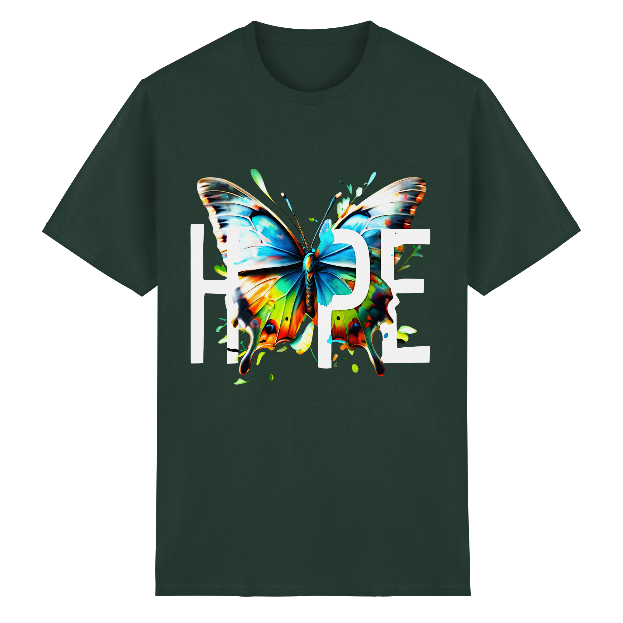HOPE Schmetterling T-Shirt Lebendiges, farbenfrohes Motivations-Grafik-T-Shirt 10 Farben S-5XL – Schweres Baumwoll-T-Shirt