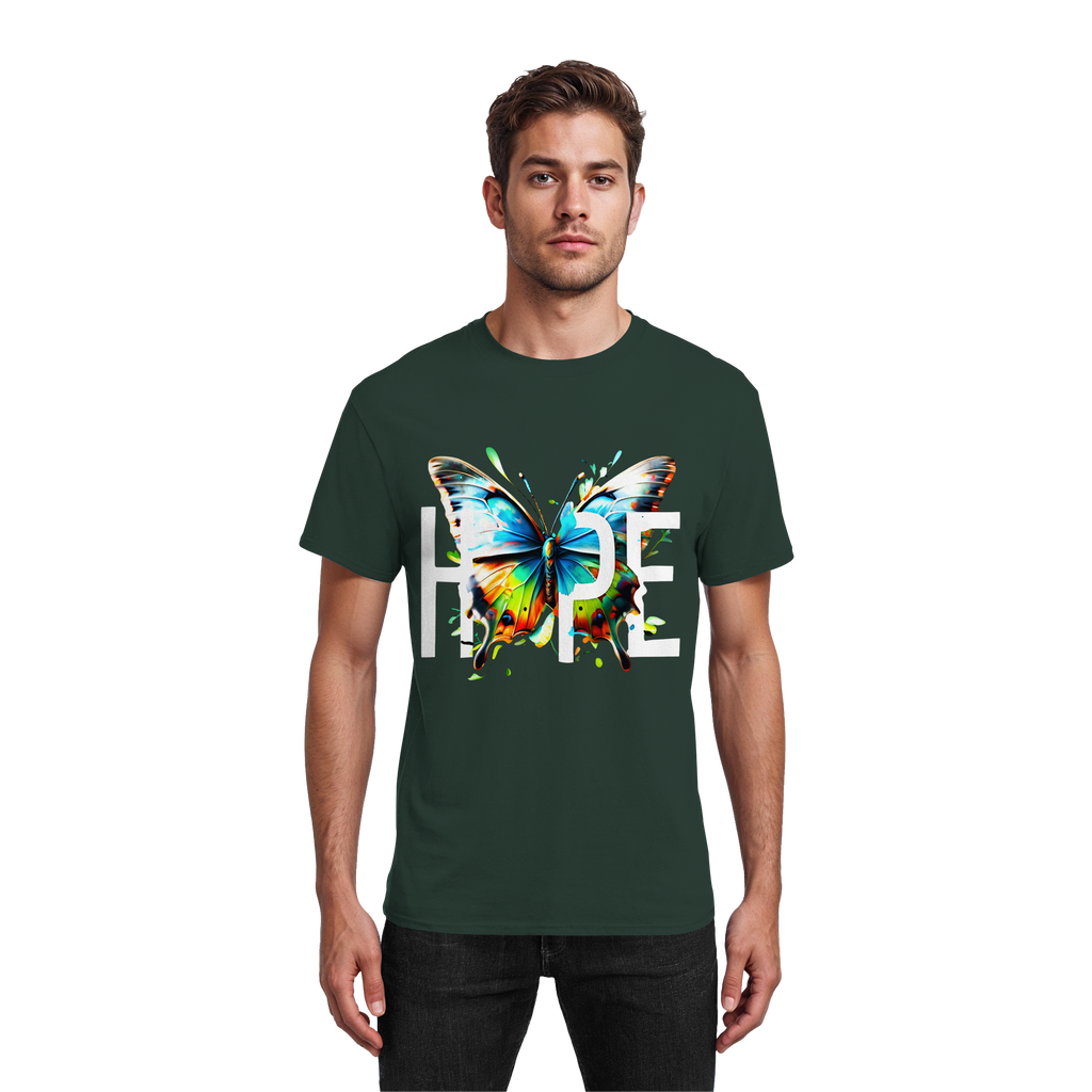 HOPE Schmetterling T-Shirt Lebendiges, farbenfrohes Motivations-Grafik-T-Shirt 10 Farben S-5XL – Schweres Baumwoll-T-Shirt