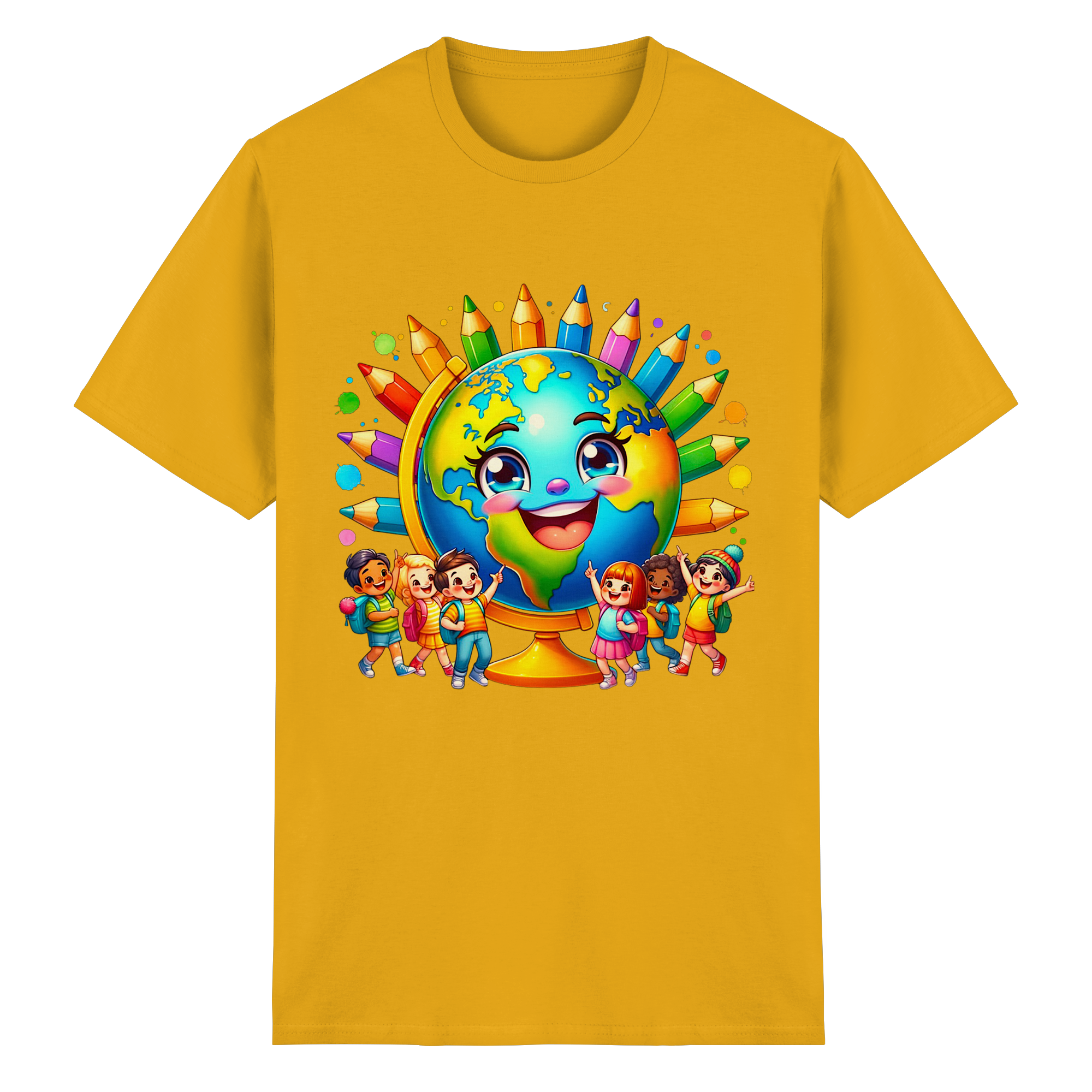 T-shirt Enfants de la Terre – Tee-shirt Graphique Planète Heureuse et Colorée pour Enfants, 11 Couleurs, Tailles S- 3XL