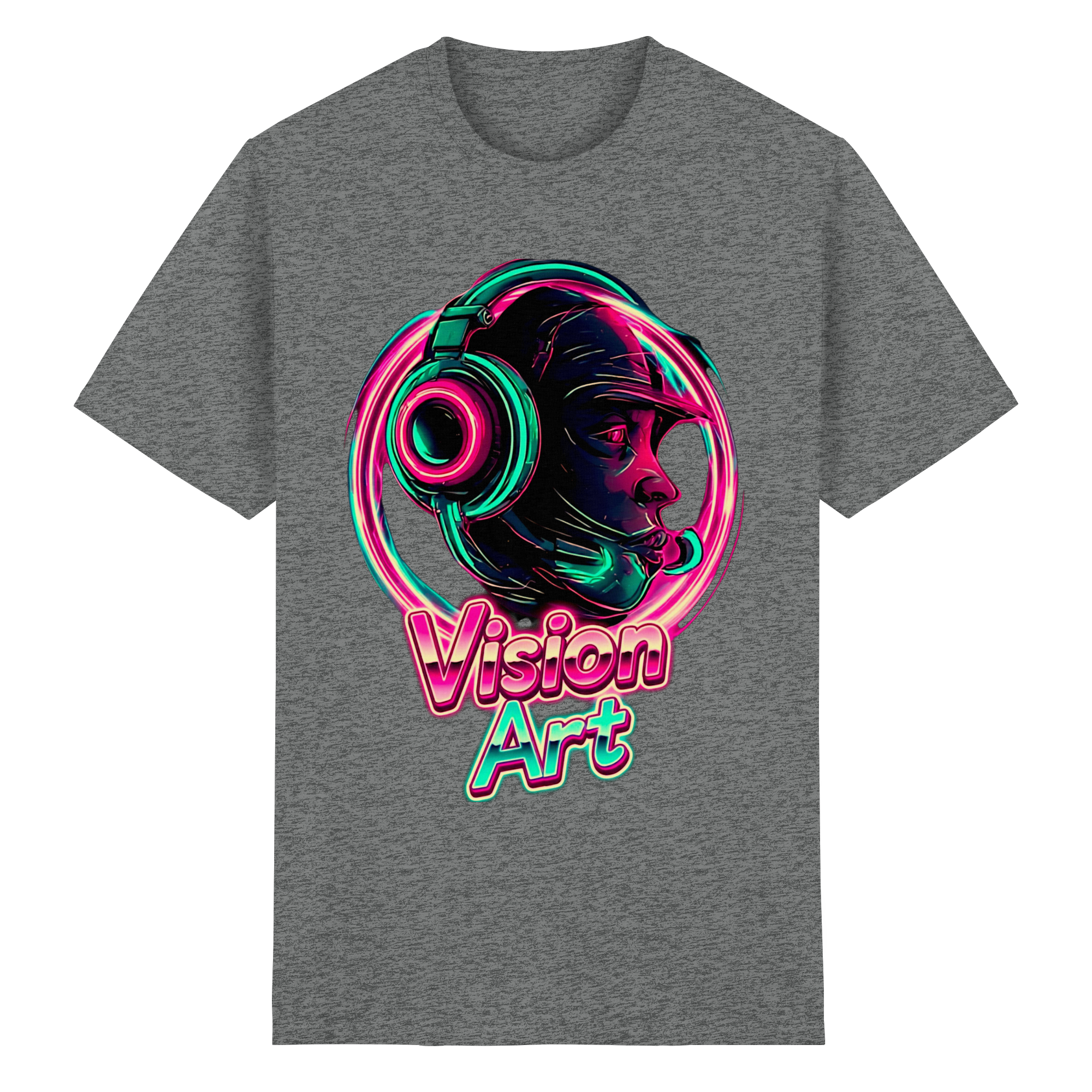 Vision Art Neon Cyberpunk Headphones T-Shirt – Glow Pink & Cyan Streetwear | 10 Colors XS-5XL - Heavy Cotton T-Shirt