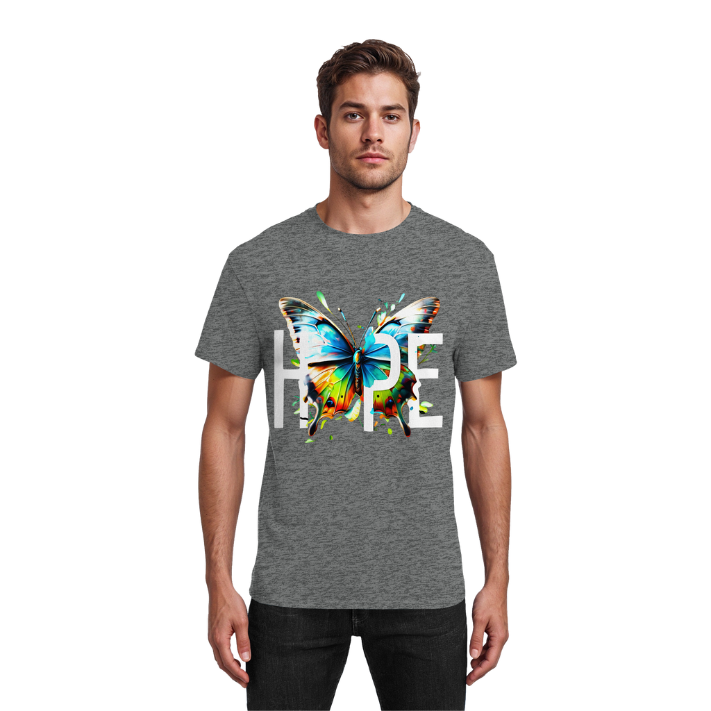HOPE Schmetterling T-Shirt Lebendiges, farbenfrohes Motivations-Grafik-T-Shirt 10 Farben S-5XL – Schweres Baumwoll-T-Shirt