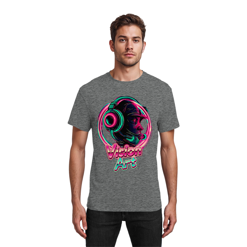 Vision Art Neon Cyberpunk Kopfhörer T-Shirt – Leuchtendes Pink & Cyan Streetwear | 10 Farben XS-5XL - Schweres Baumwoll-T-Shirt
