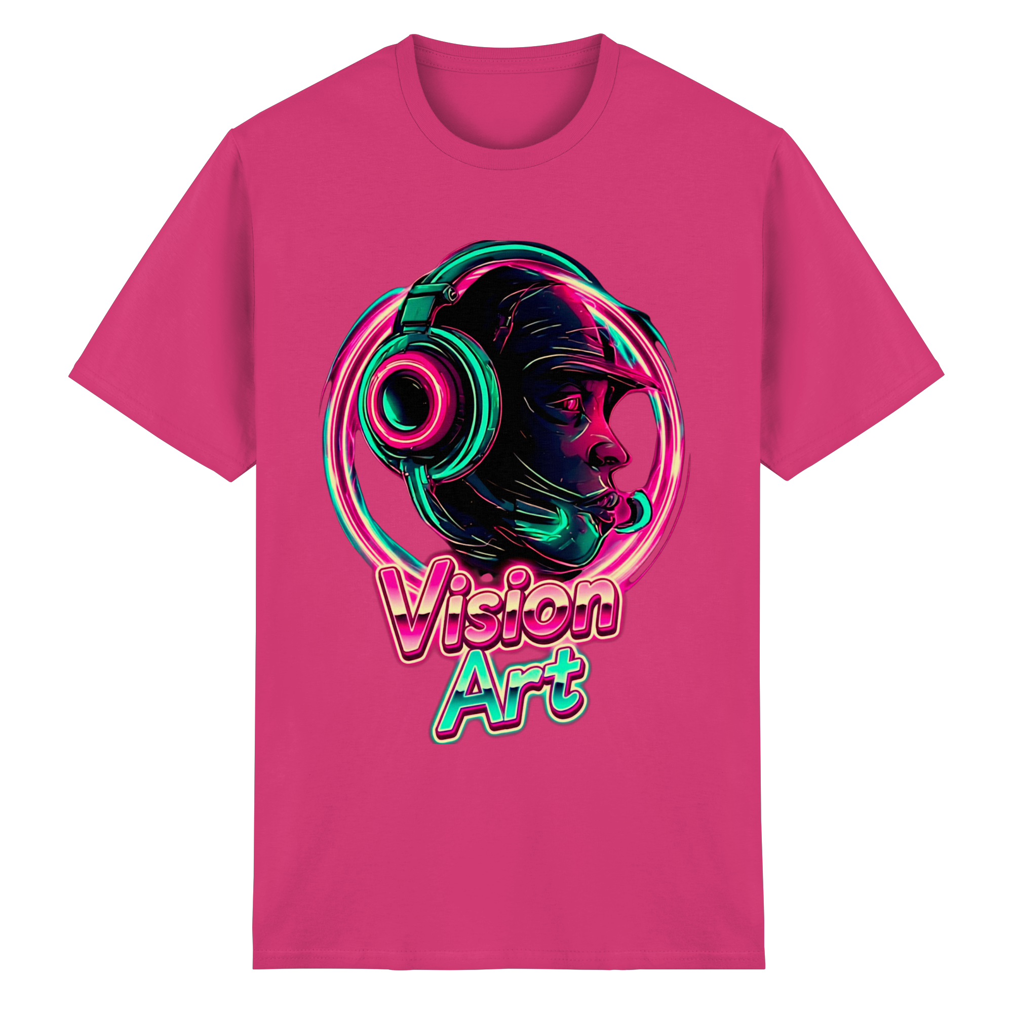 Vision Art Neon Cyberpunk Headphones T-Shirt – Glow Pink & Cyan Streetwear | 10 Colors XS-5XL - Heavy Cotton T-Shirt