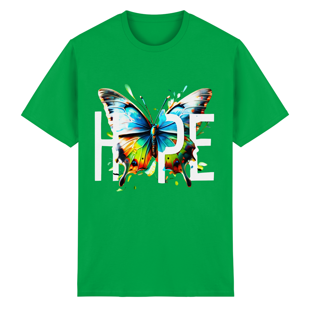 HOPE Schmetterling T-Shirt Lebendiges, farbenfrohes Motivations-Grafik-T-Shirt 10 Farben S-5XL – Schweres Baumwoll-T-Shirt