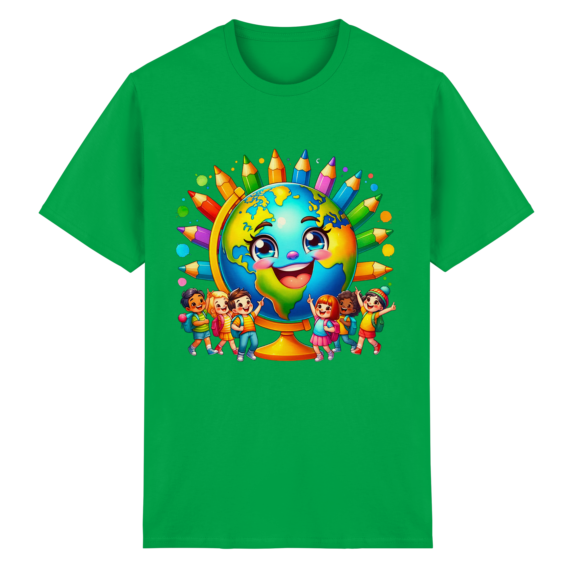 T-shirt Enfants de la Terre – Tee-shirt Graphique Planète Heureuse et Colorée pour Enfants, 11 Couleurs, Tailles S- 3XL
