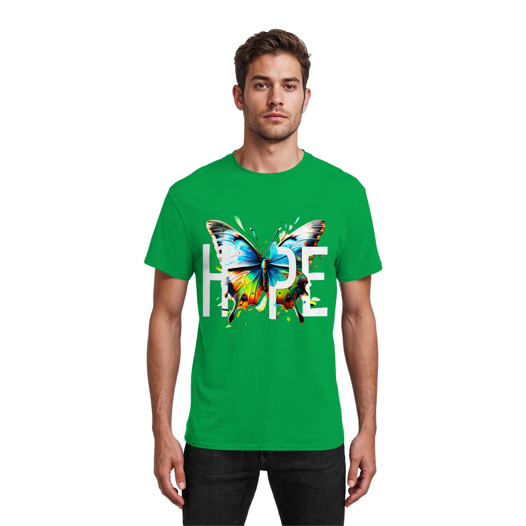 HOPE Schmetterling T-Shirt Lebendiges, farbenfrohes Motivations-Grafik-T-Shirt 10 Farben S-5XL – Schweres Baumwoll-T-Shirt