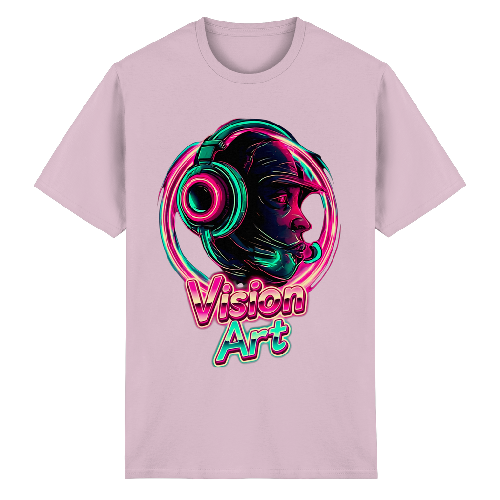 Vision Art Neon Cyberpunk Kopfhörer T-Shirt – Leuchtendes Pink & Cyan Streetwear | 10 Farben XS-5XL - Schweres Baumwoll-T-Shirt