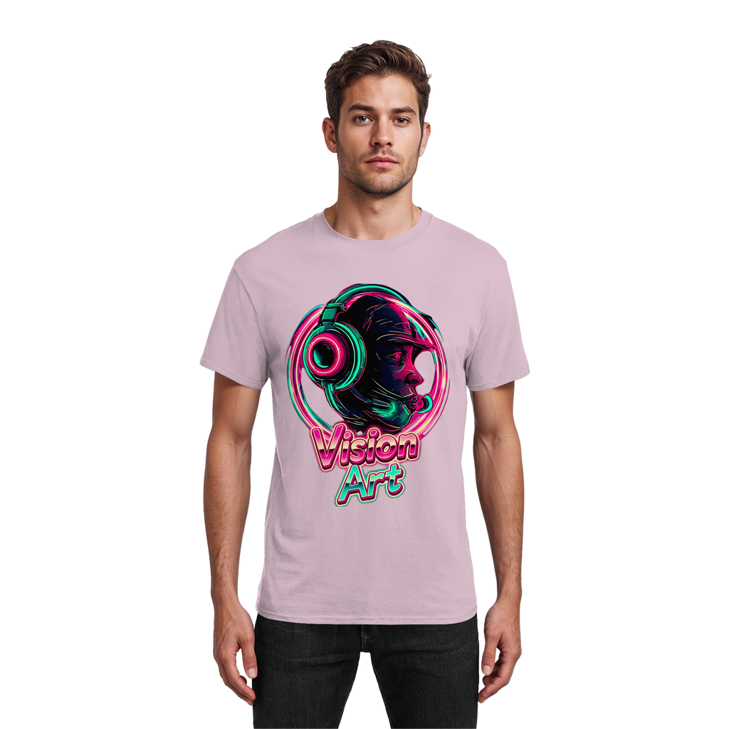 Vision Art Neon Cyberpunk Kopfhörer T-Shirt – Leuchtendes Pink & Cyan Streetwear | 10 Farben XS-5XL - Schweres Baumwoll-T-Shirt