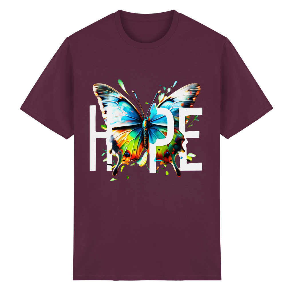 HOPE Schmetterling T-Shirt Lebendiges, farbenfrohes Motivations-Grafik-T-Shirt 10 Farben S-5XL – Schweres Baumwoll-T-Shirt