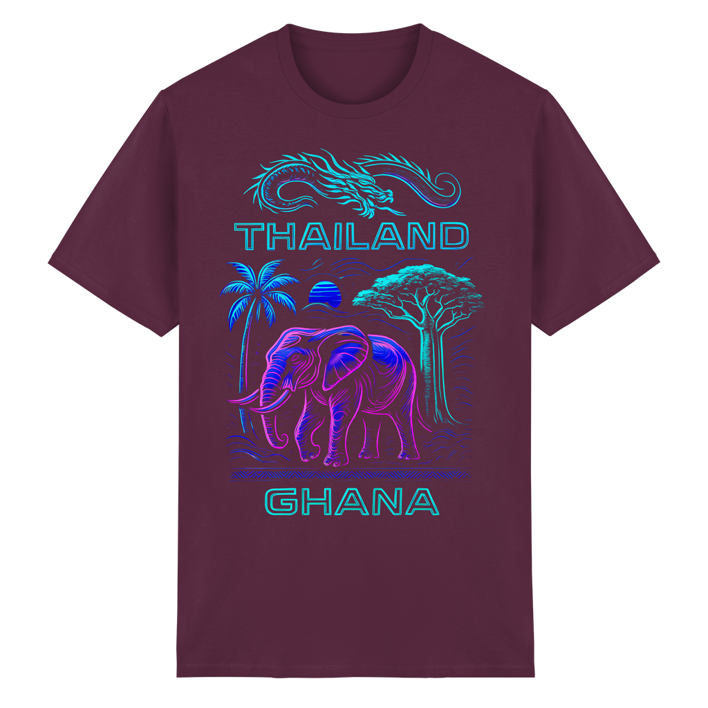 Synthwave Fusion Elefant Drache T-Shirt – Thailand Ghana Retro Grafik Neon 6 Farben S-5XL