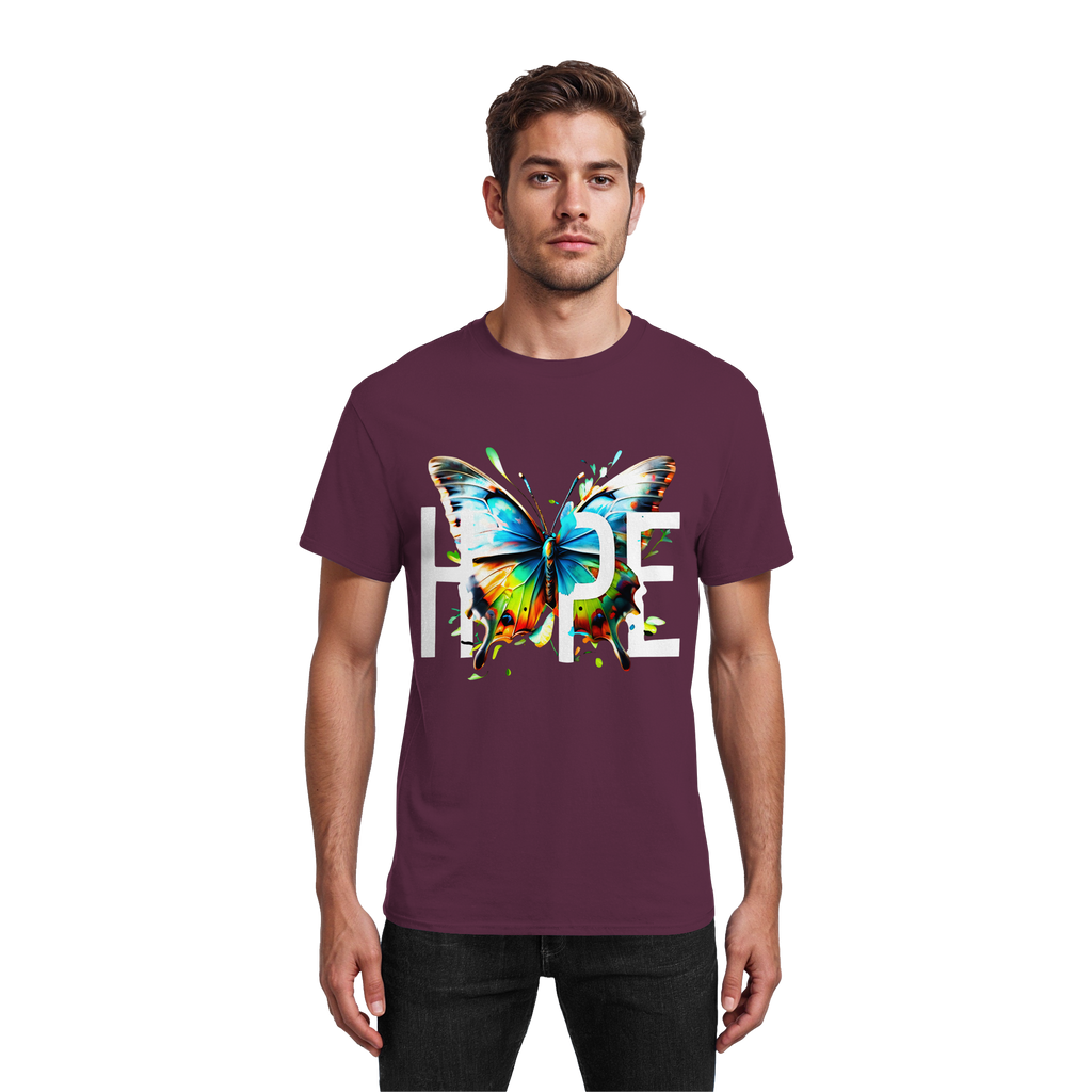 HOPE Schmetterling T-Shirt Lebendiges, farbenfrohes Motivations-Grafik-T-Shirt 10 Farben S-5XL – Schweres Baumwoll-T-Shirt