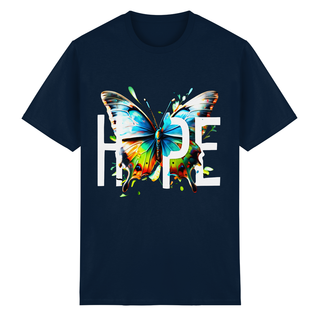 HOPE Schmetterling T-Shirt Lebendiges, farbenfrohes Motivations-Grafik-T-Shirt 10 Farben S-5XL – Schweres Baumwoll-T-Shirt