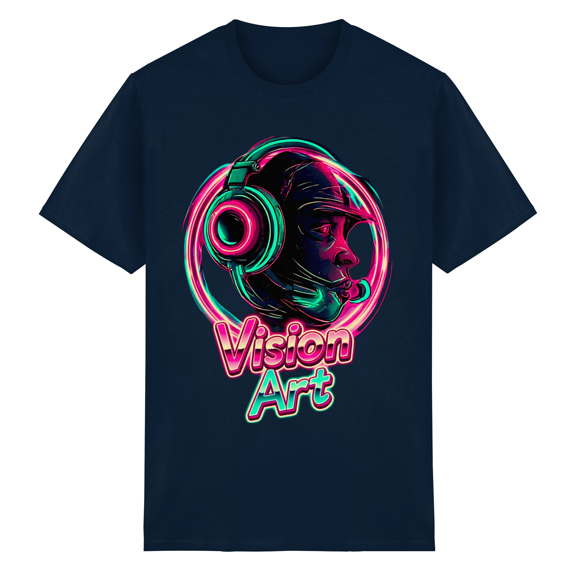 Vision Art Neon Cyberpunk Headphones T-Shirt – Glow Pink & Cyan Streetwear | 10 Colors XS-5XL - Heavy Cotton T-Shirt