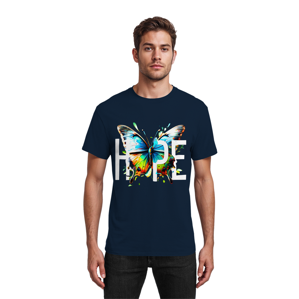 HOPE Schmetterling T-Shirt Lebendiges, farbenfrohes Motivations-Grafik-T-Shirt 10 Farben S-5XL – Schweres Baumwoll-T-Shirt
