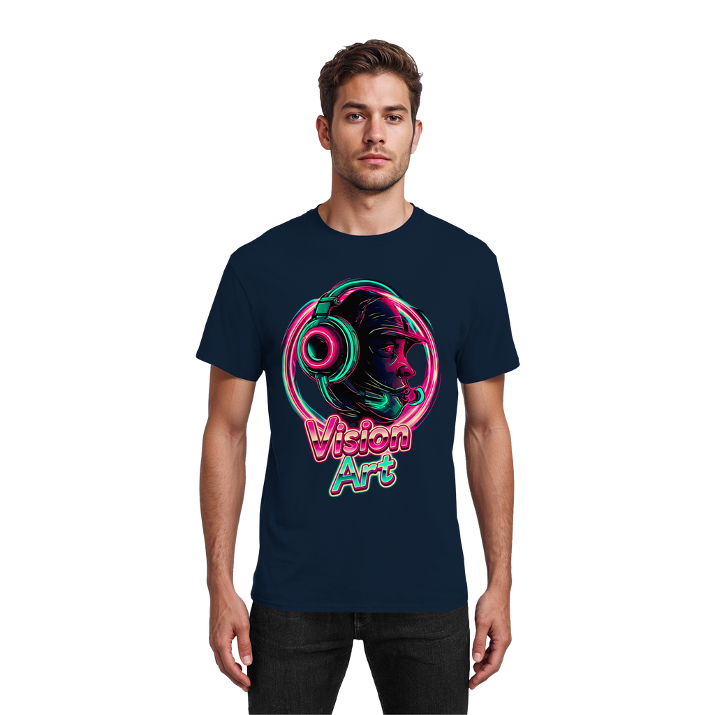 Vision Art Neon Cyberpunk Kopfhörer T-Shirt – Leuchtendes Pink & Cyan Streetwear | 10 Farben XS-5XL - Schweres Baumwoll-T-Shirt