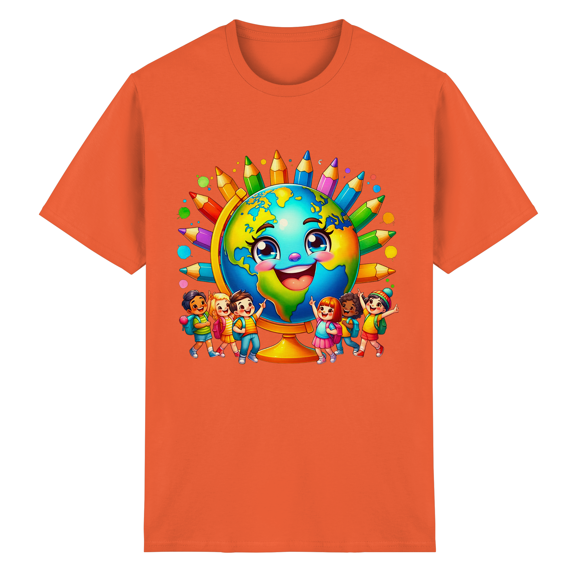 T-shirt Enfants de la Terre – Tee-shirt Graphique Planète Heureuse et Colorée pour Enfants, 11 Couleurs, Tailles S- 3XL