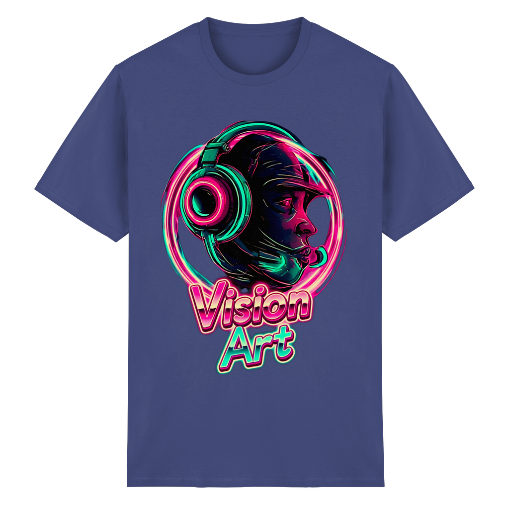 Vision Art Neon Cyberpunk Kopfhörer T-Shirt – Leuchtendes Pink & Cyan Streetwear | 10 Farben XS-5XL - Schweres Baumwoll-T-Shirt