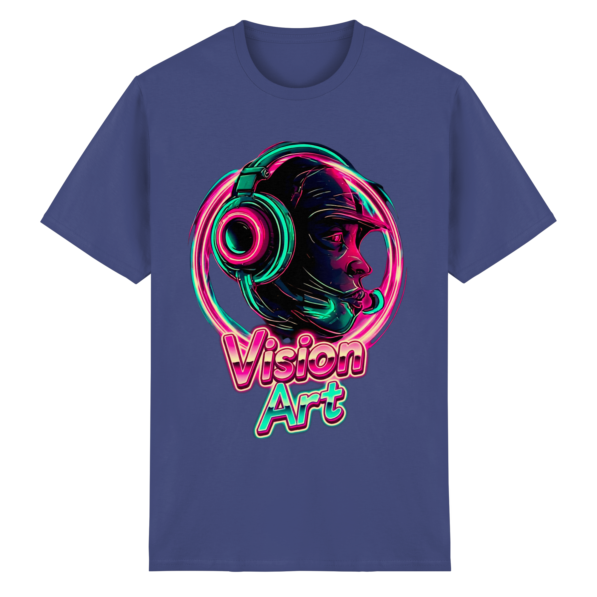 Vision Art Neon Cyberpunk Headphones T-Shirt – Glow Pink & Cyan Streetwear | 10 Colors XS-5XL - Heavy Cotton T-Shirt