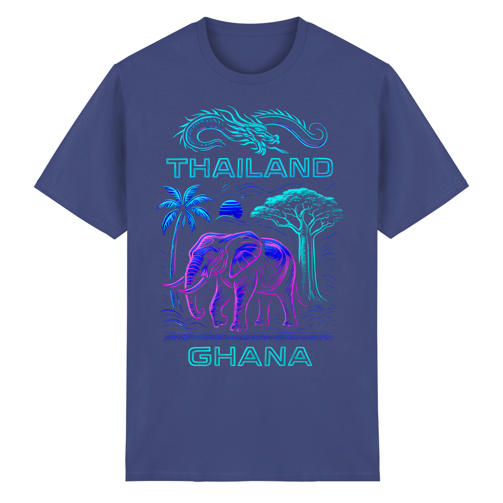 Synthwave Fusion Elefant Drache T-Shirt – Thailand Ghana Retro Grafik Neon 6 Farben S-5XL