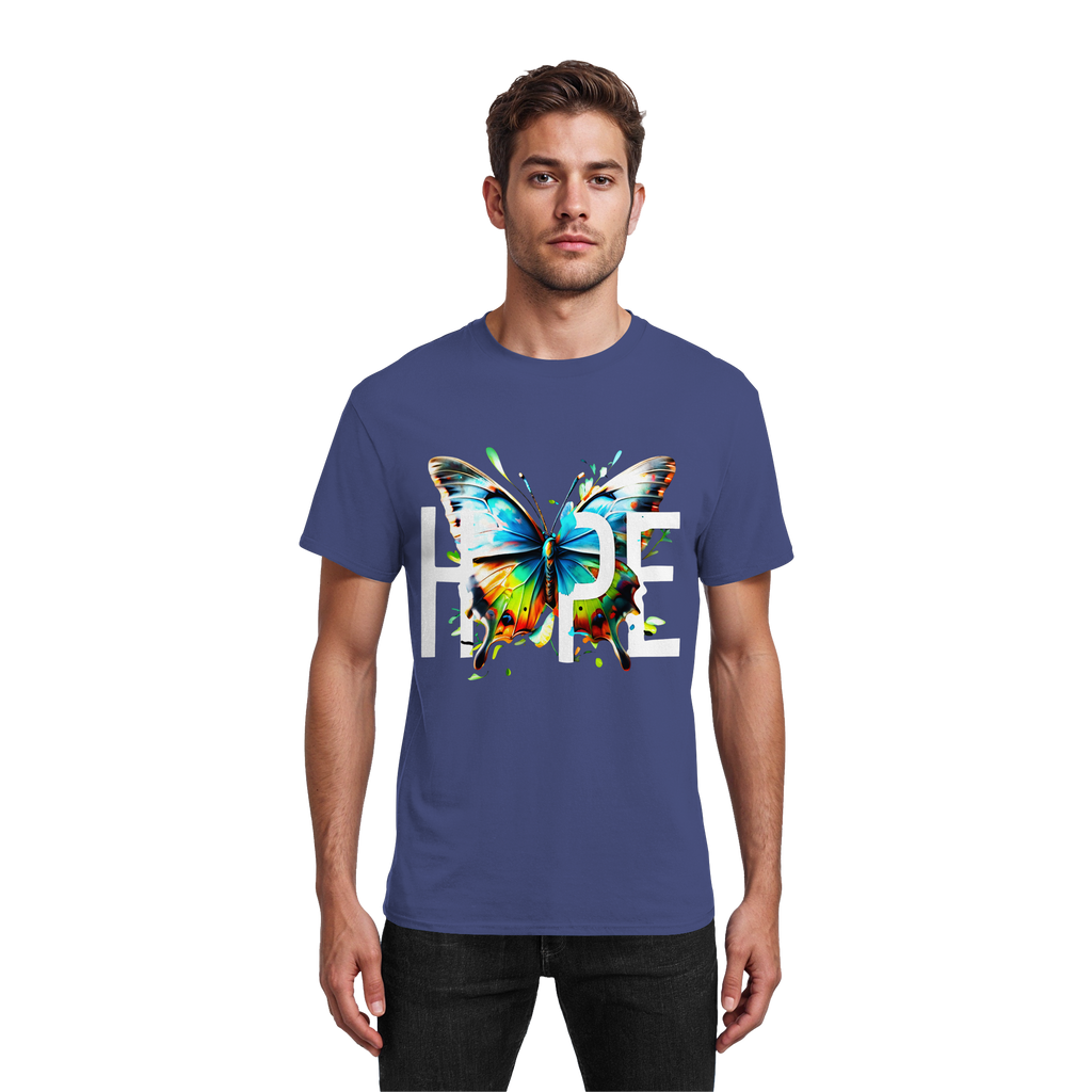 HOPE Schmetterling T-Shirt Lebendiges, farbenfrohes Motivations-Grafik-T-Shirt 10 Farben S-5XL – Schweres Baumwoll-T-Shirt