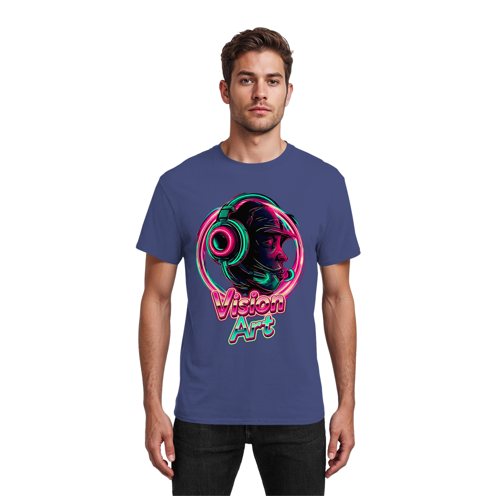Vision Art Neon Cyberpunk Kopfhörer T-Shirt – Leuchtendes Pink & Cyan Streetwear | 10 Farben XS-5XL - Schweres Baumwoll-T-Shirt