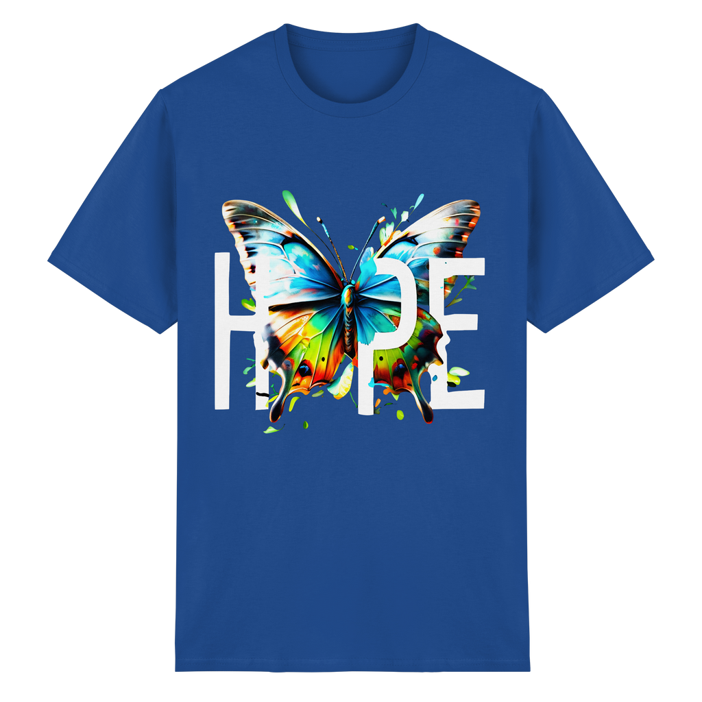 HOPE Schmetterling T-Shirt Lebendiges, farbenfrohes Motivations-Grafik-T-Shirt 10 Farben S-5XL – Schweres Baumwoll-T-Shirt