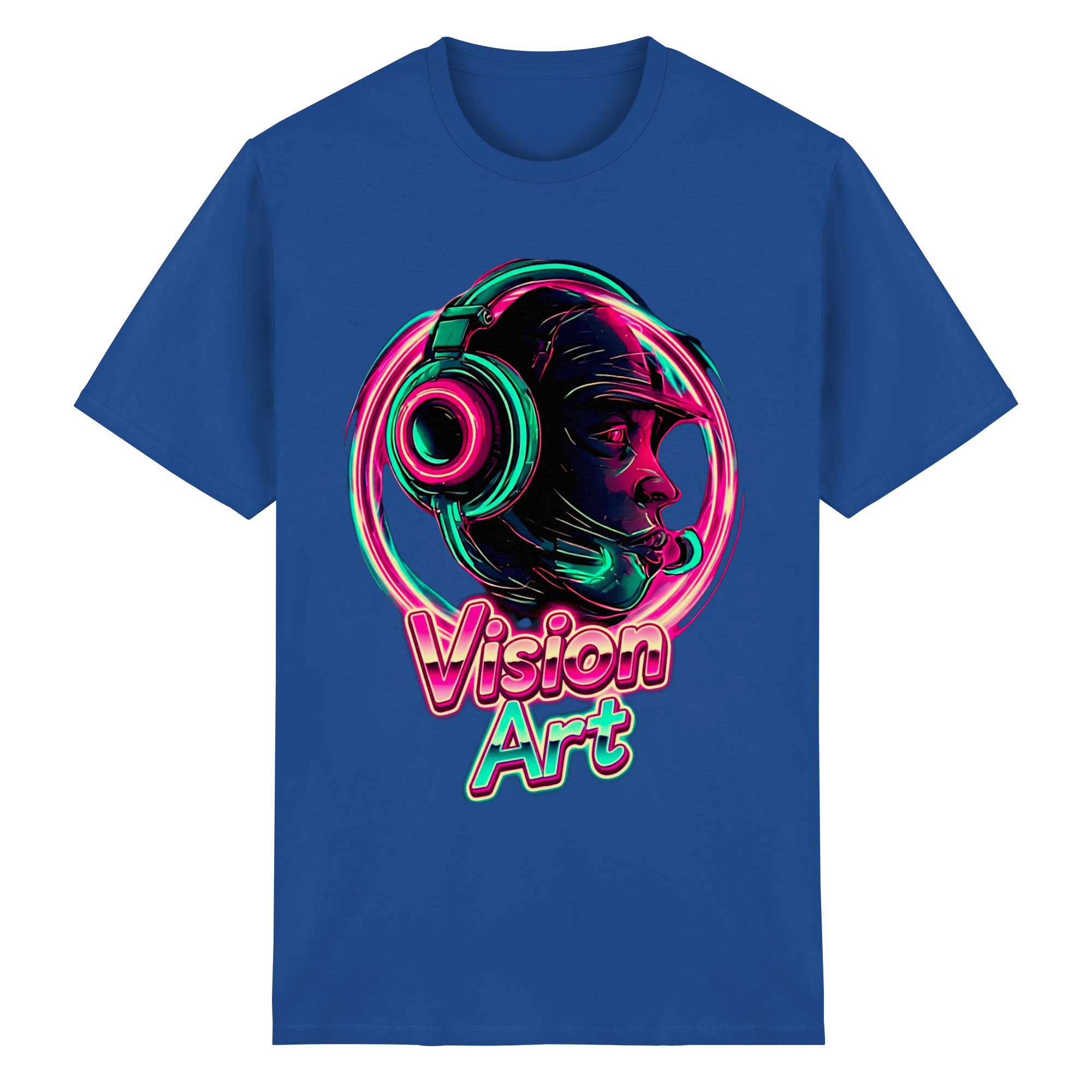Vision Art Neon Cyberpunk Kopfhörer T-Shirt – Leuchtendes Pink & Cyan Streetwear | 10 Farben XS-5XL - Schweres Baumwoll-T-Shirt