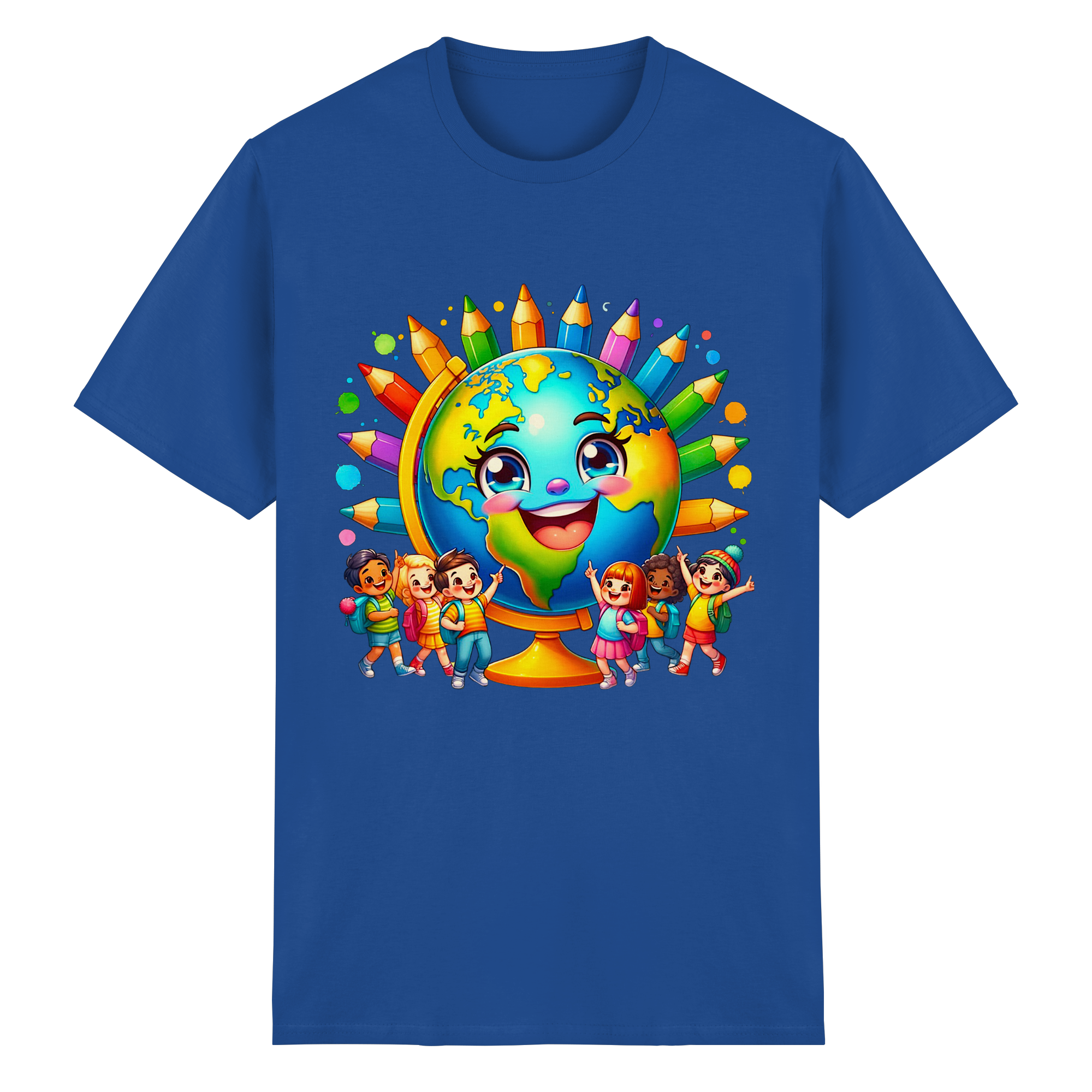 T-shirt Enfants de la Terre – Tee-shirt Graphique Planète Heureuse et Colorée pour Enfants, 11 Couleurs, Tailles S- 3XL