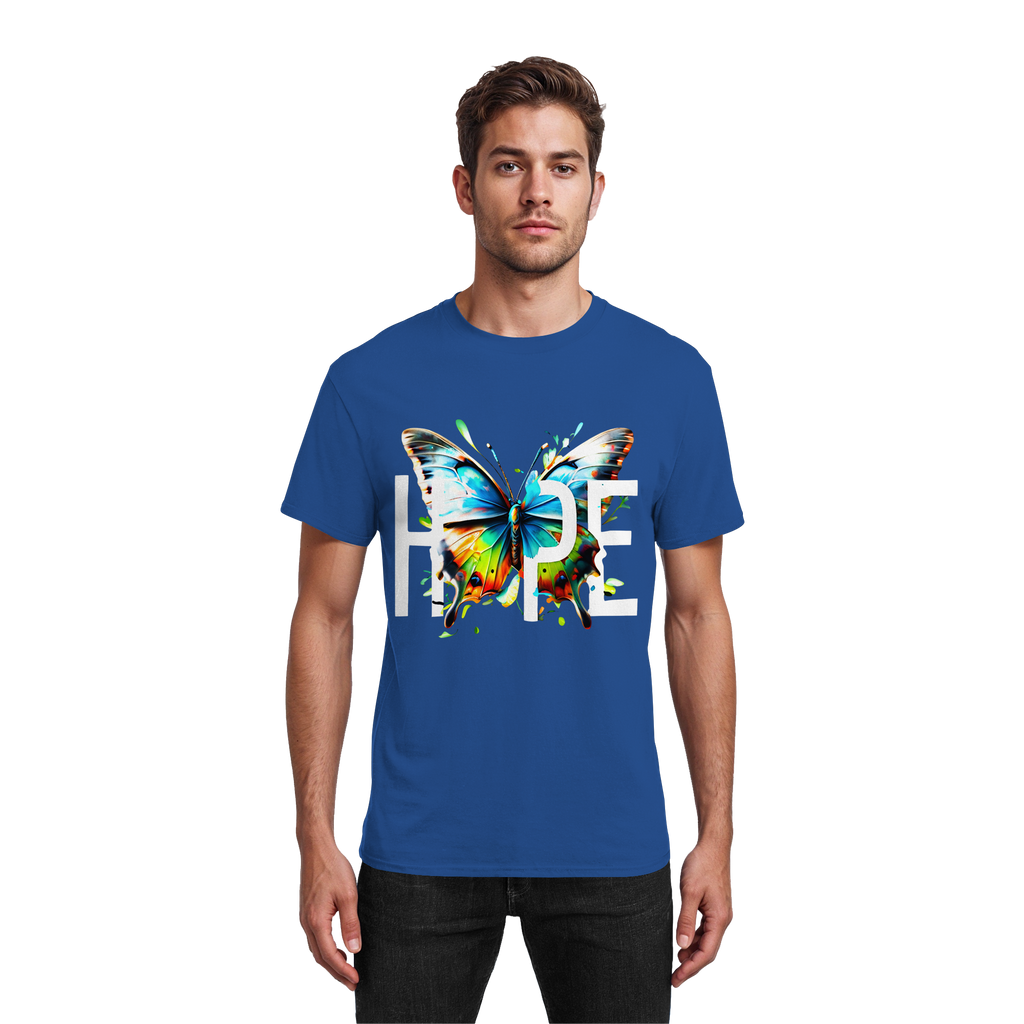 HOPE Schmetterling T-Shirt Lebendiges, farbenfrohes Motivations-Grafik-T-Shirt 10 Farben S-5XL – Schweres Baumwoll-T-Shirt