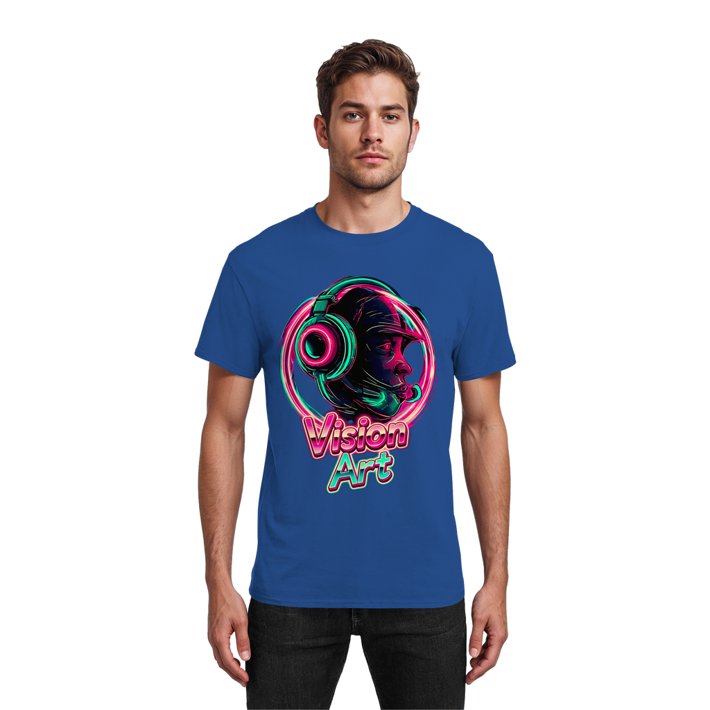 Vision Art Neon Cyberpunk Kopfhörer T-Shirt – Leuchtendes Pink & Cyan Streetwear | 10 Farben XS-5XL - Schweres Baumwoll-T-Shirt