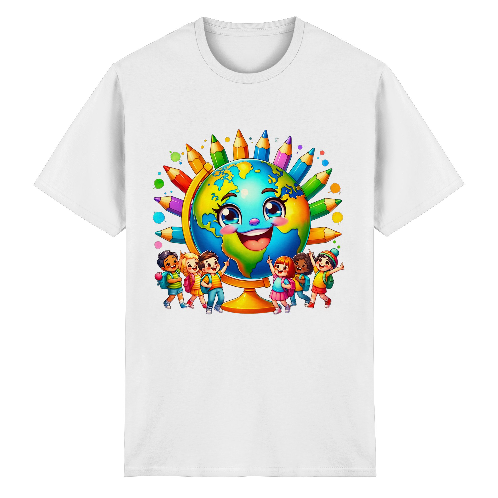 T-shirt Enfants de la Terre – Tee-shirt Graphique Planète Heureuse et Colorée pour Enfants, 11 Couleurs, Tailles S- 3XL