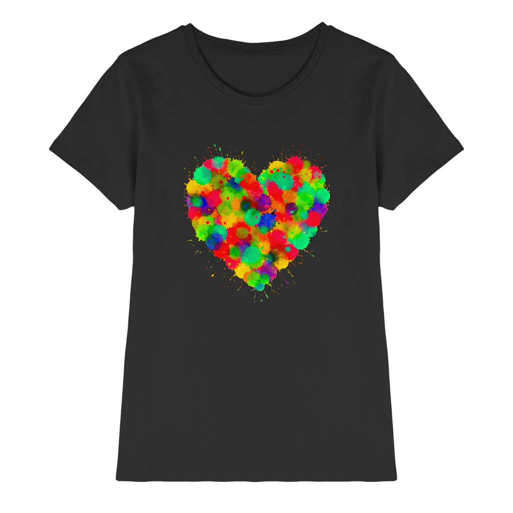 Lebendiges Herzspritzer T-Shirt 6 Farben XS-3XL – Premium Damen-Shirt