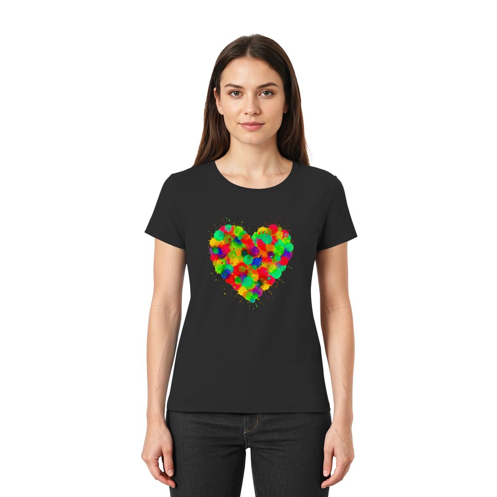 Lebendiges Herzspritzer T-Shirt 6 Farben XS-3XL – Premium Damen-Shirt