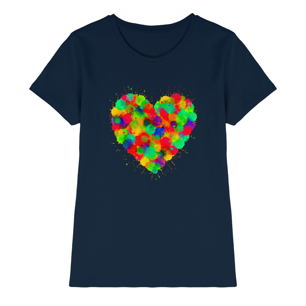 Lebendiges Herzspritzer T-Shirt 6 Farben XS-3XL – Premium Damen-Shirt