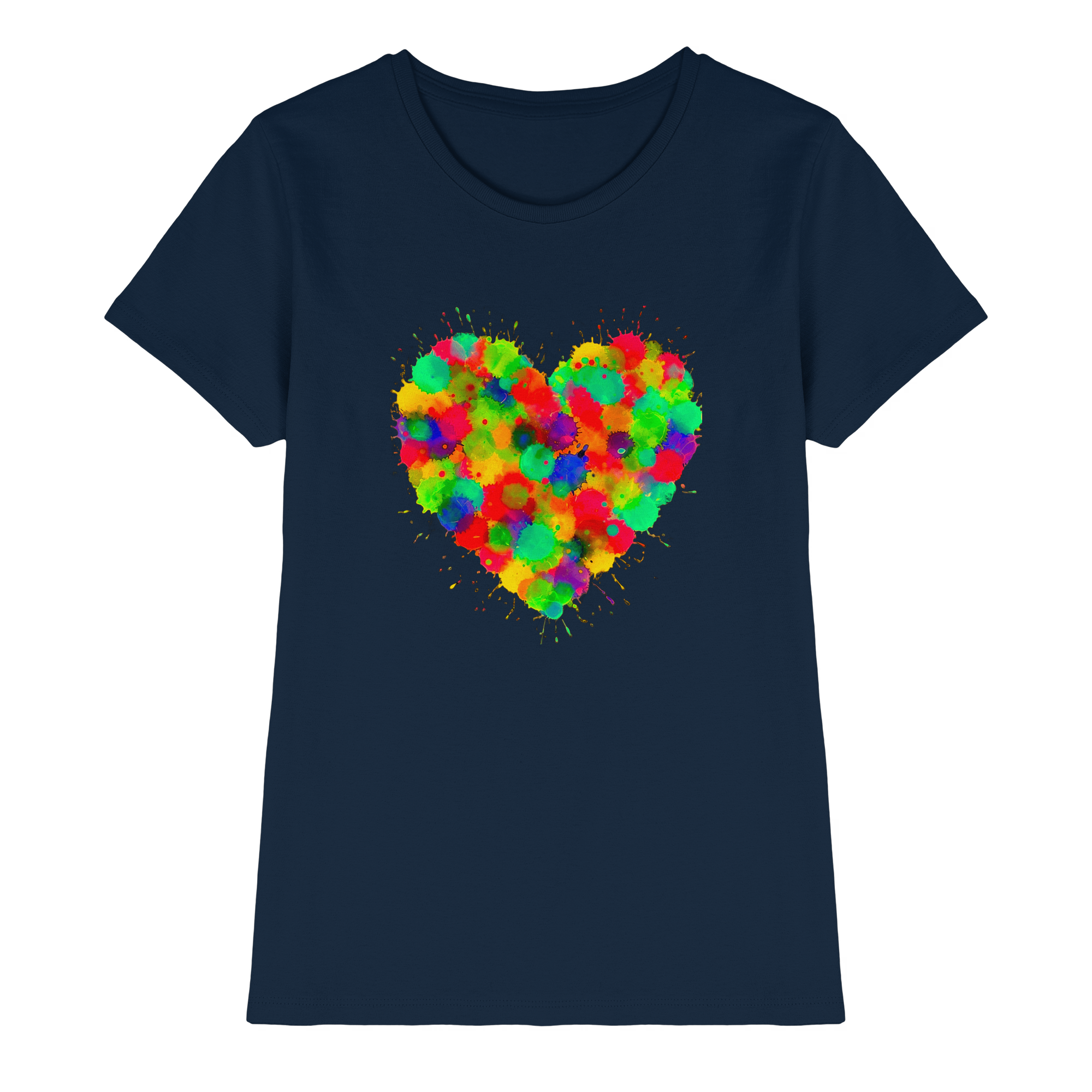 Lebendiges Herzspritzer T-Shirt 6 Farben XS-3XL – Premium Damen-Shirt