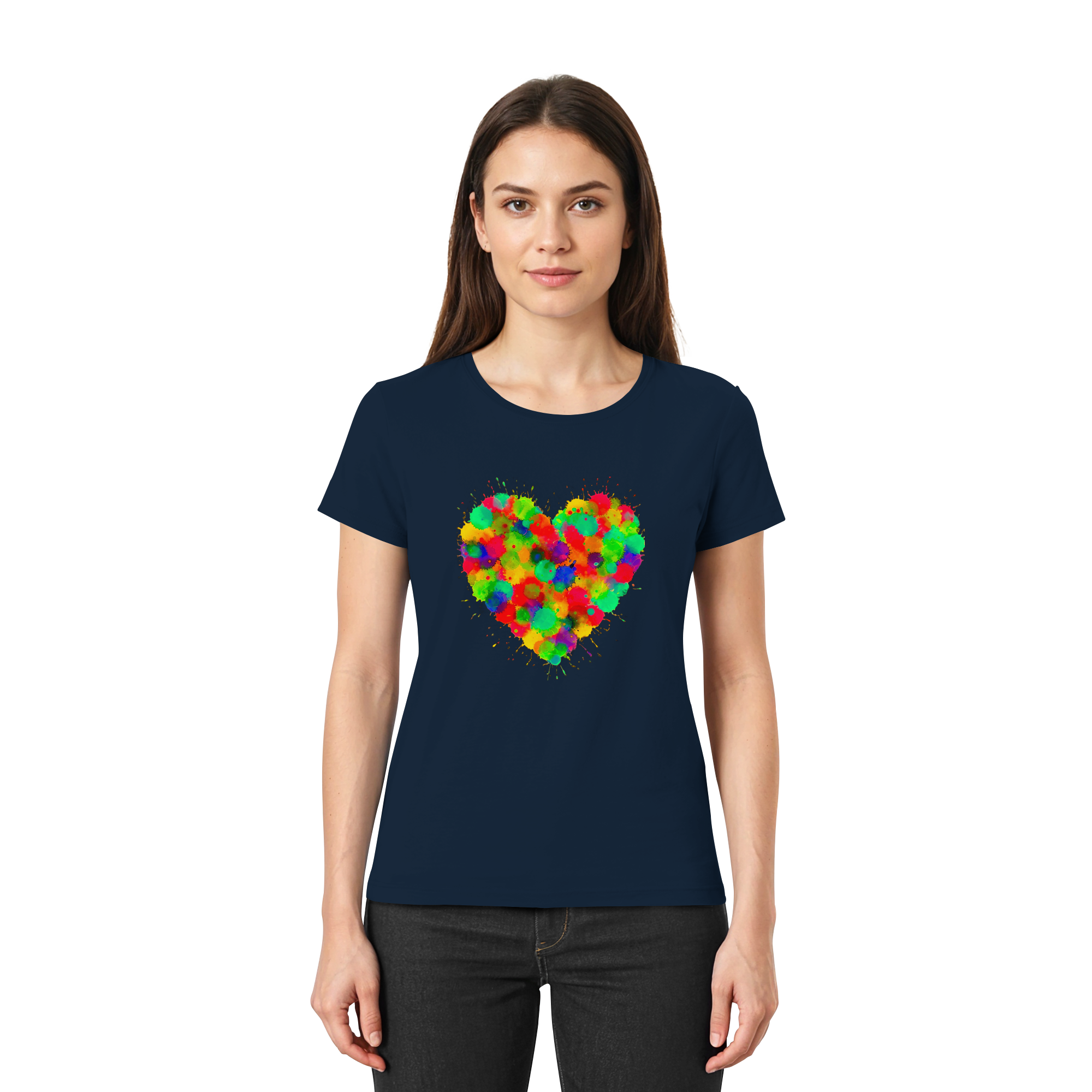 Lebendiges Herzspritzer T-Shirt 6 Farben XS-3XL – Premium Damen-Shirt
