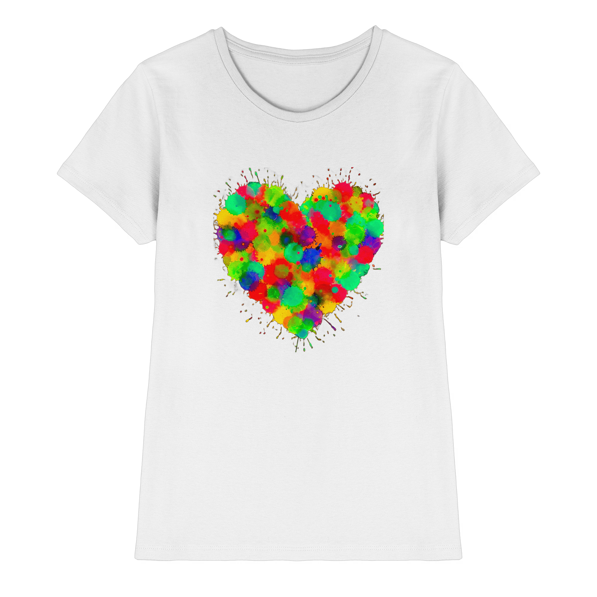 Lebendiges Herzspritzer T-Shirt 6 Farben XS-3XL – Premium Damen-Shirt