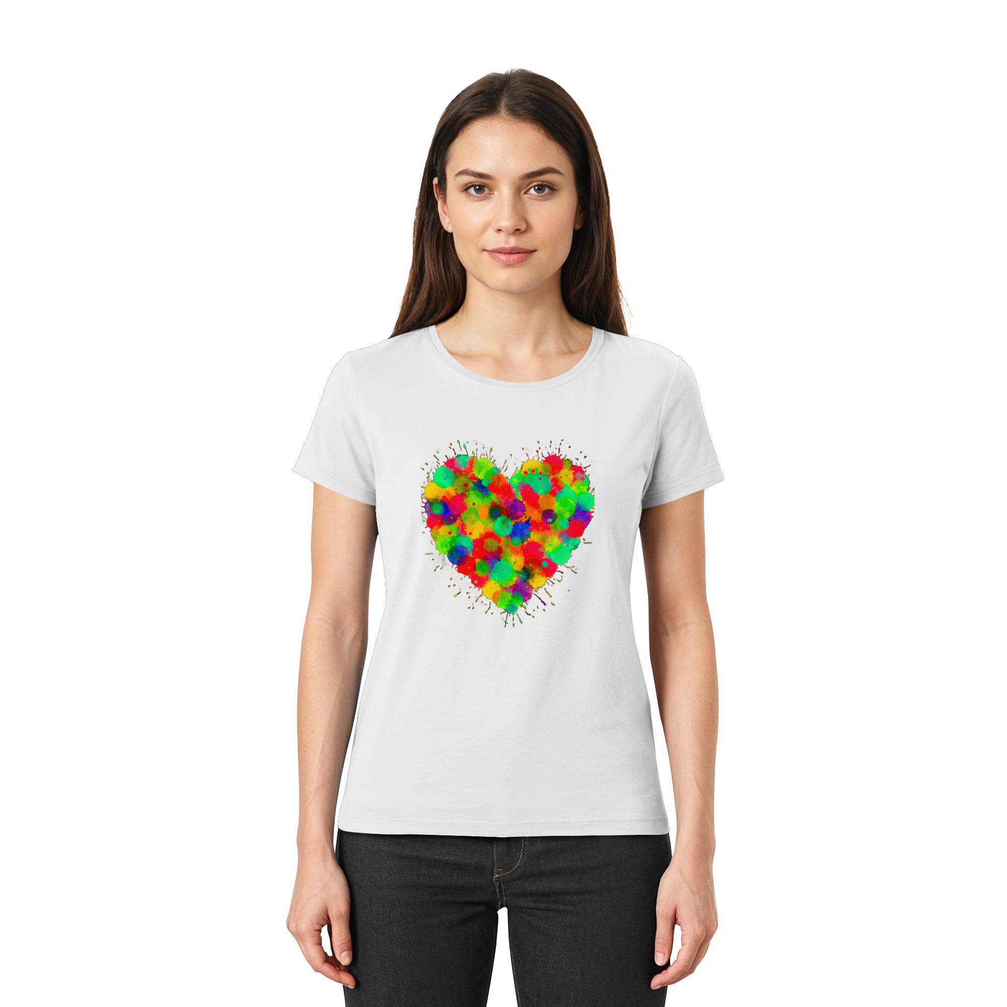 Lebendiges Herzspritzer T-Shirt 6 Farben XS-3XL – Premium Damen-Shirt