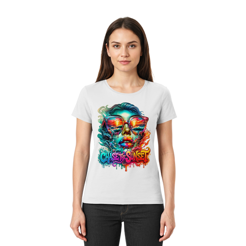 Chase The Sunset Psychedelic Women's T-Shirt | Vibrant Melting Ocean Sunset Graphic Tee | 10 Colors XS-3XL - Ladies Premium Shirt