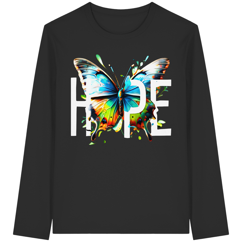 HOPE Butterfly Sweatshirt Vibrant Colorful Motivational Graphic 5 Colors S-5XL - Organic Longsleeve T-Shirt