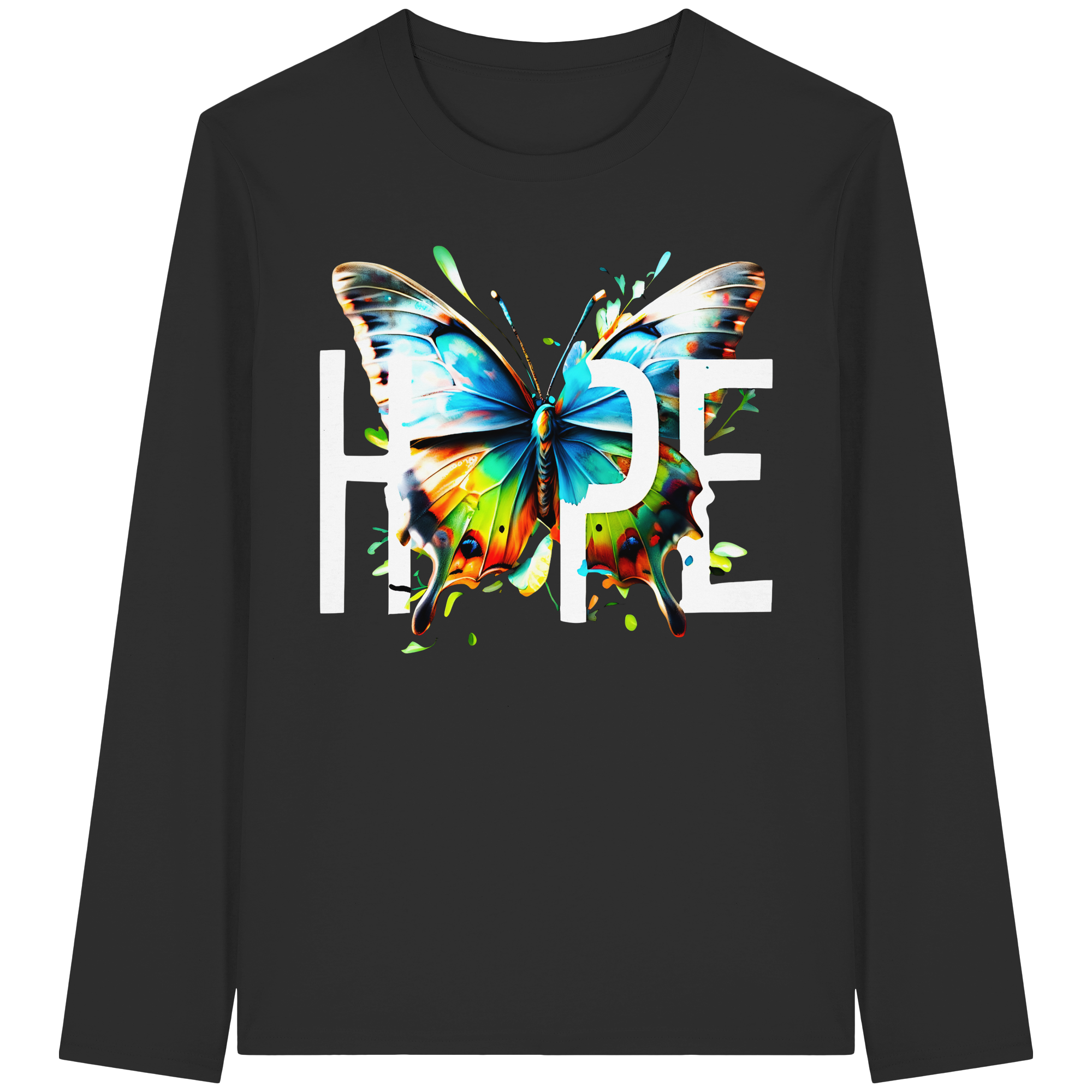 HOPE Sweat-shirt papillon Imprimé graphique vibrant coloré et motivant 5 couleurs S-5XL - T-shirt à manches longues en coton biologique