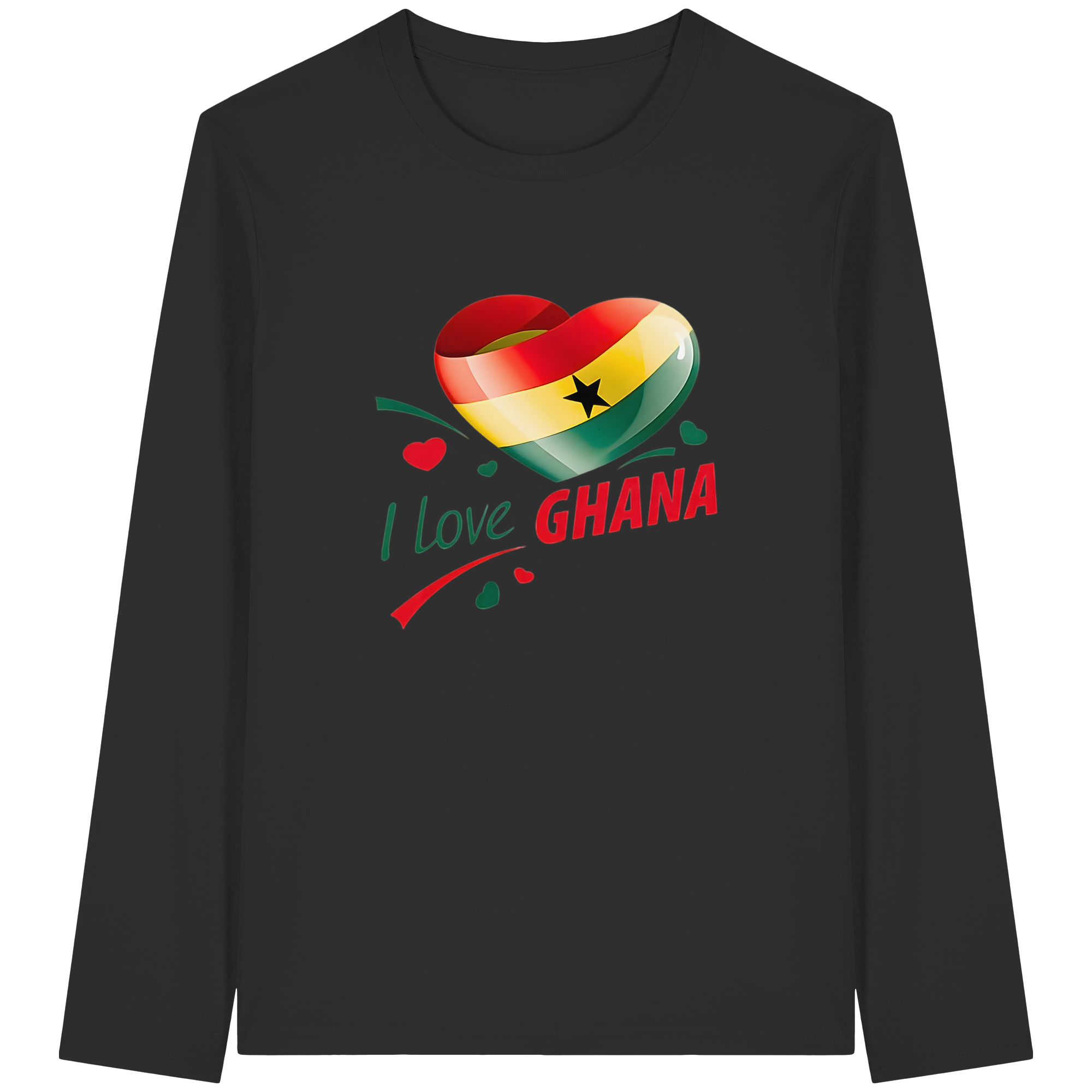 Ich liebe Ghana Sweatshirt | Flaggen-Herz-Design | 4 Farben, Größen S-5XL – Bio-Langarmshirt
