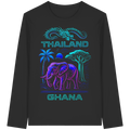 Synthwave Fusion Elefant Drache Sweatshirt - Thailand Ghana Retro Grafik 3 Farben S-5XL - Bio Langarm-T-Shirt